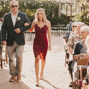 Lulu's Burgundy Lace Bodycon Dress